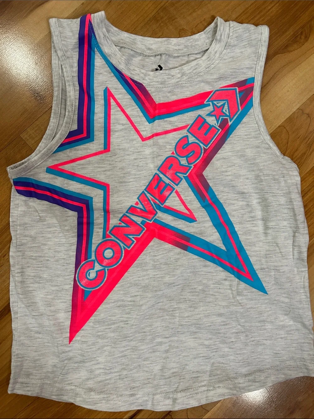 Converse Light Gray 10-12 Tank with Neon Pink and Cyan Star